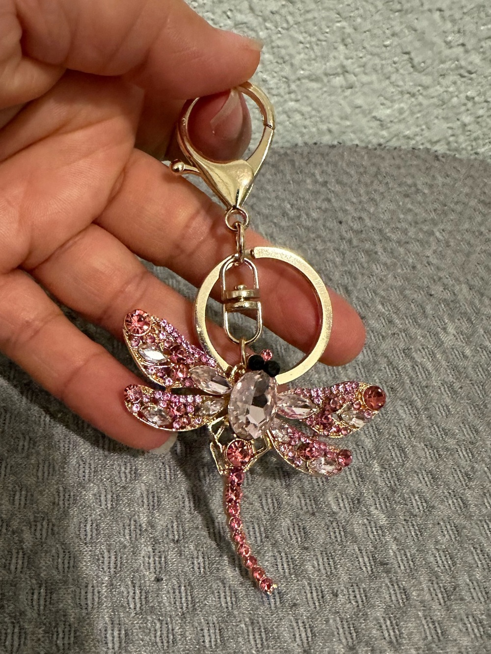 Pink Crystal Dragonfly Keychain and bag Charm